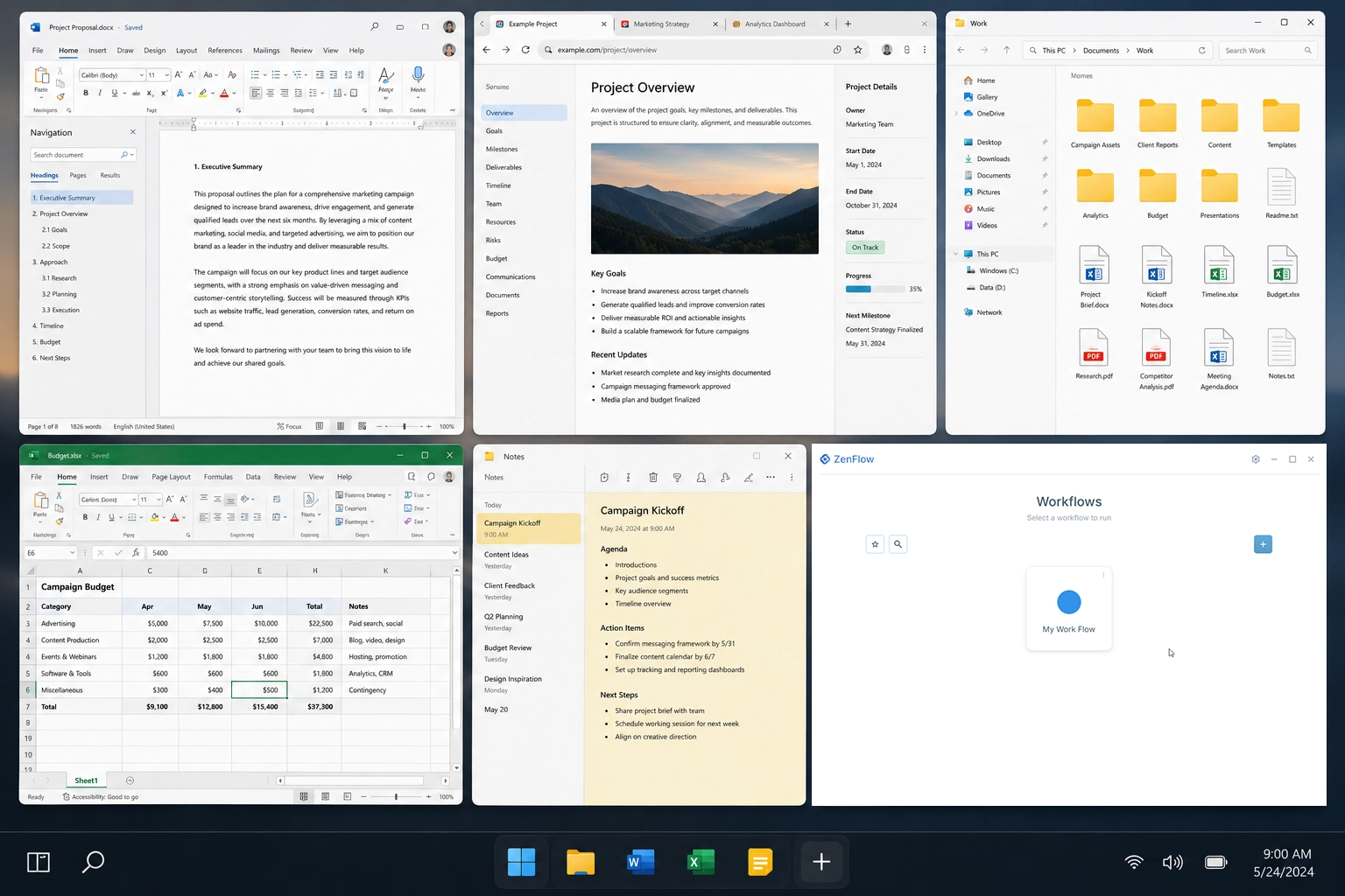 Work session starting with the right apps, files, folders, and links opening together