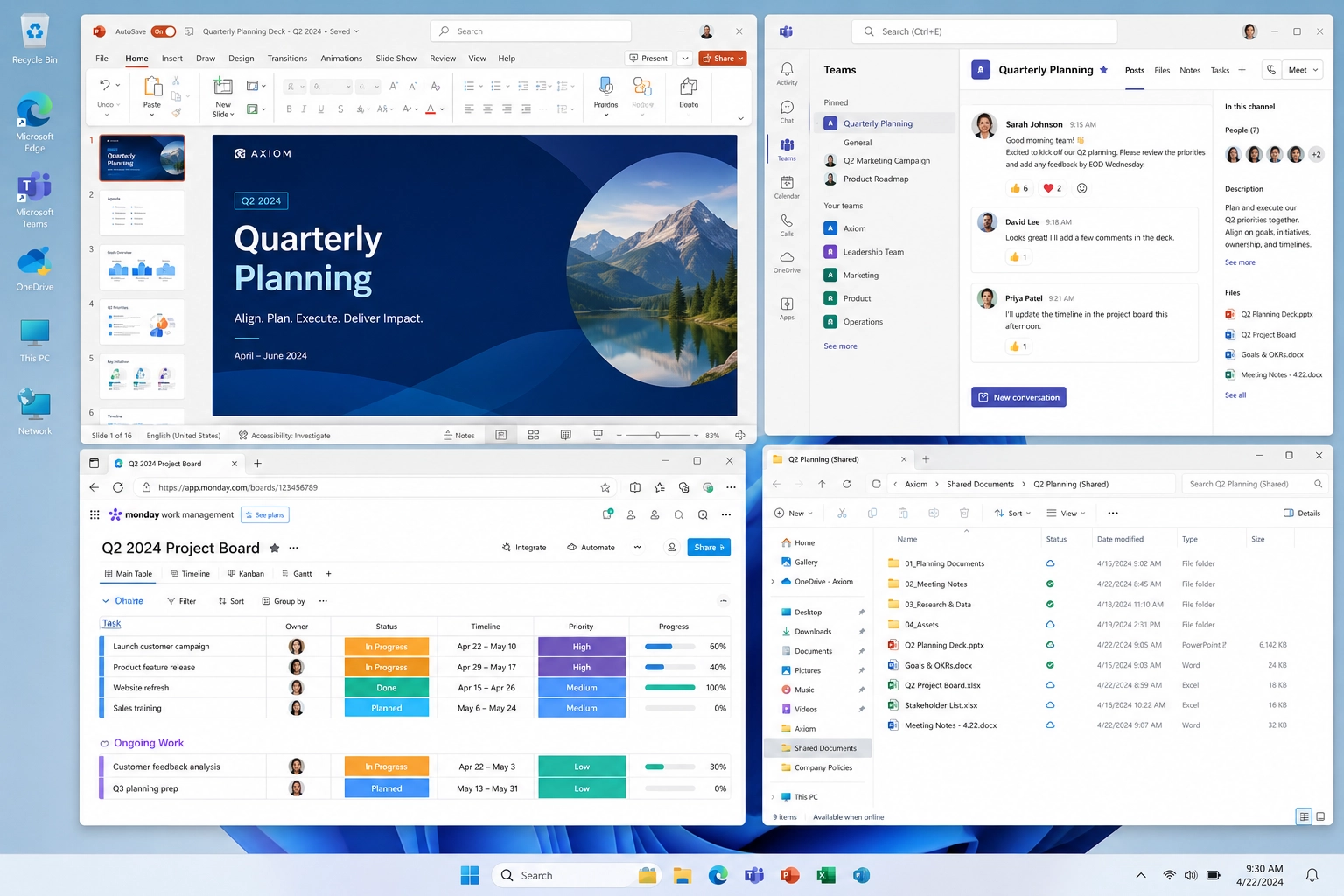 Organized Windows desktop showing a team project workflow grouped in ZenFlow